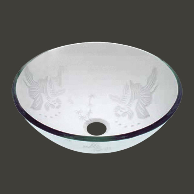 Vessel Sinks Frosted/Etched Glass Koi Fish Round Vessel Sink 12881