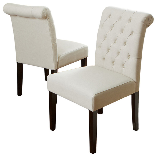 Elmerson Roll Back Dining Chair Ivory, Set of 2 - Traditional - Dining