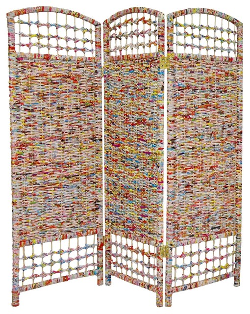 4 ft. Tall Recycled Magazine Room Divider 3 Panels Contemporary