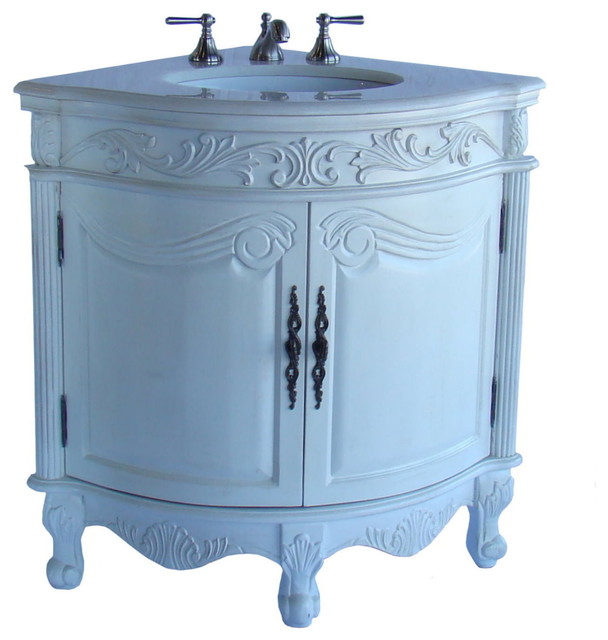 24" Antique White Corner Shape Bayview Bathroom Sink Vanity Model 