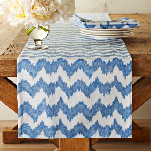 Bold Ikat Print Table Runner, Blue Contemporary Table Runners by