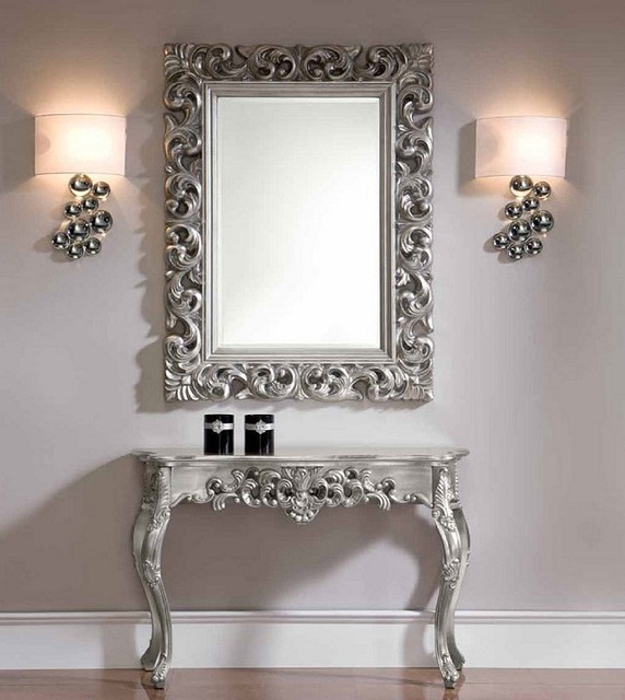Console and Mirror Set in Silver Traditional Side Tables And End