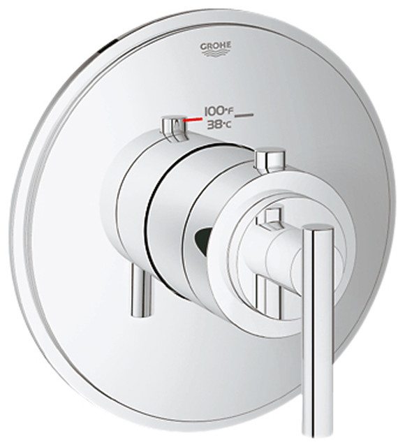 Grohe Timeless Custom Shower Thermostatic Trim With Control Module, Chrome Modern Showerhead