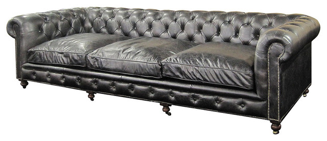 black leather farmhouse sofa