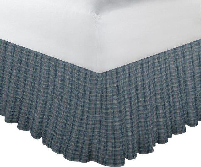 Navy and Light Blue Plaid Fabric Dust Ruffle Twin Farmhouse