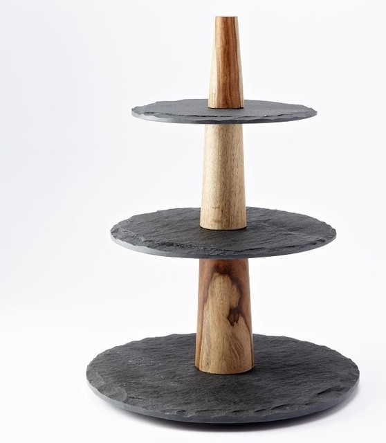 Slate and Wood 3Tier Dessert Tray Eclectic Serving Dishes And