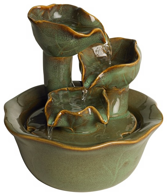 Organic Water Lily Ceramic Tabletop Fountain Contemporary Outdoor
