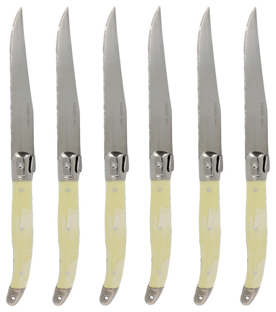 French Home 6piece Faux Ivory Handles Laguiole Style Steak Knives Set