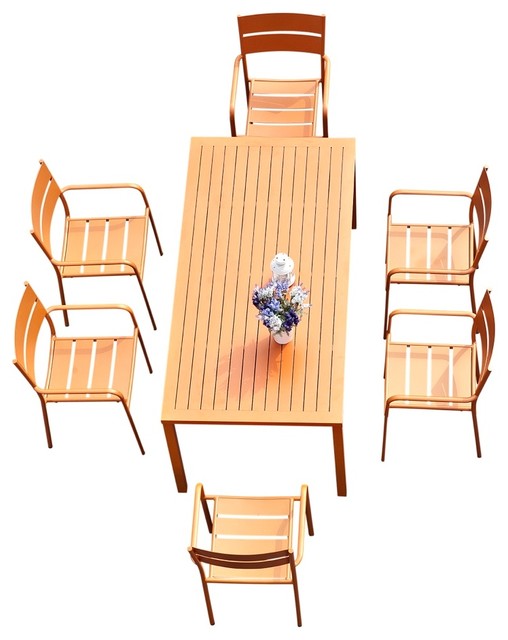 Outdoor Patio Dining Table and Chairs, Orange Aluminum, 7Piece Set