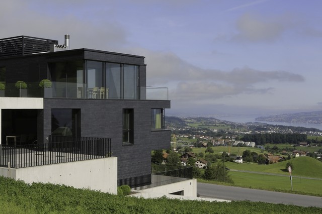 Extravagante Schieferfassade in Dynamischer Deckung - Modern - Haus