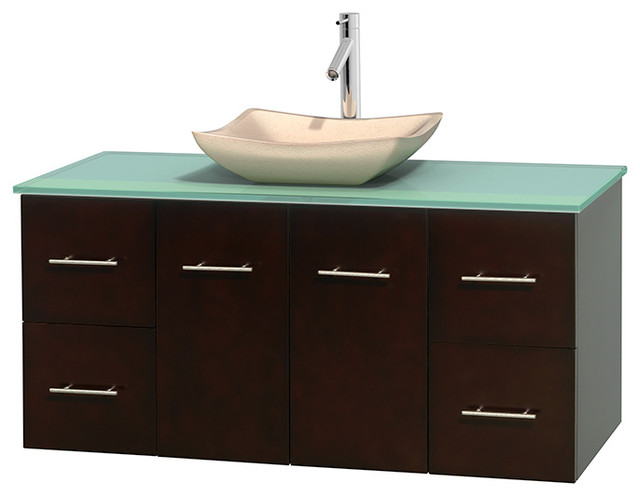 Espresso Vanity For Bathroom With Glass Top