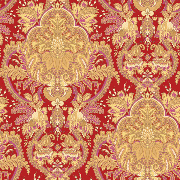 20.5in Prepasted Small Paisley Damask Wallpaper, Red/Gold Traditional