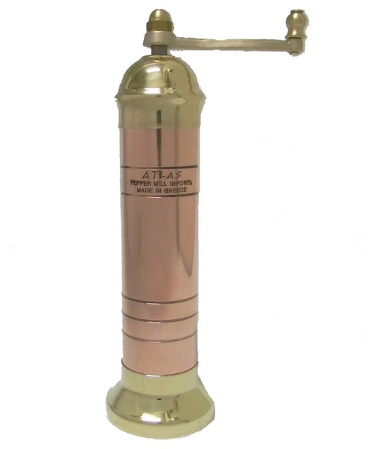 Greek Atlas Copper and Brass Pepper Mill Traditional Salt And