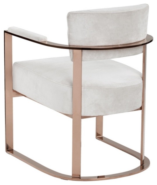Armchair With Rose Gold Steel Frame, White Contemporary Armchairs