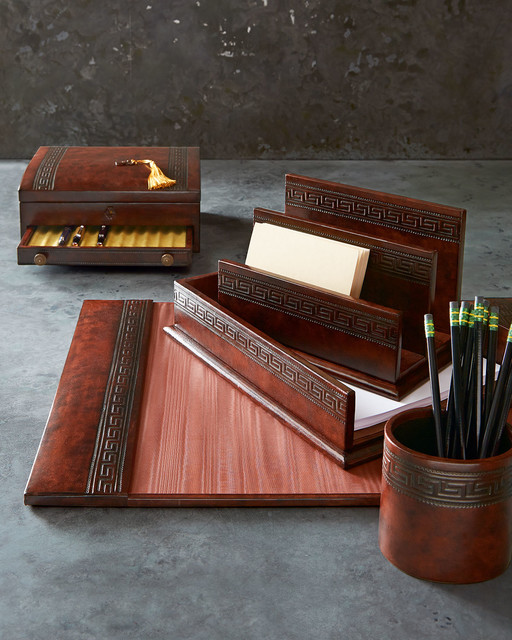 Greek Key Desk Blotter Contemporary Desk Accessories by Horchow