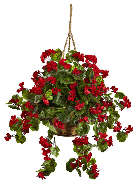 nearly natural indoor outdoor geranium hanging basket uv nearly natural indoor outdoor geranium hanging basket uv