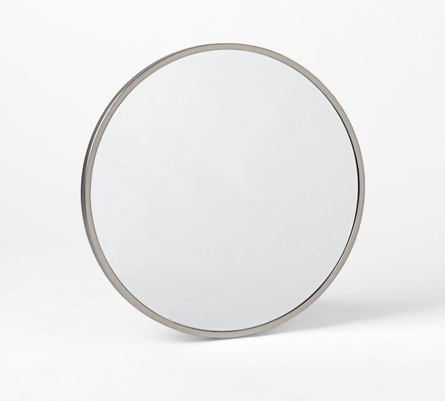 Metal Round Wall Mirror, Brushed Nickel Contemporary Wall Mirrors