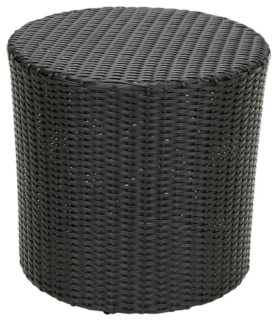 Outdoor Round Barrel Style Patio Side Table, Black Wicker Resin