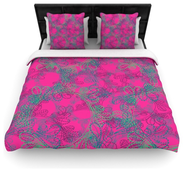 Patternmuse "Jaipur Hot Pink" Pink Teal Fleece Duvet Cover (Twin, 68" x
