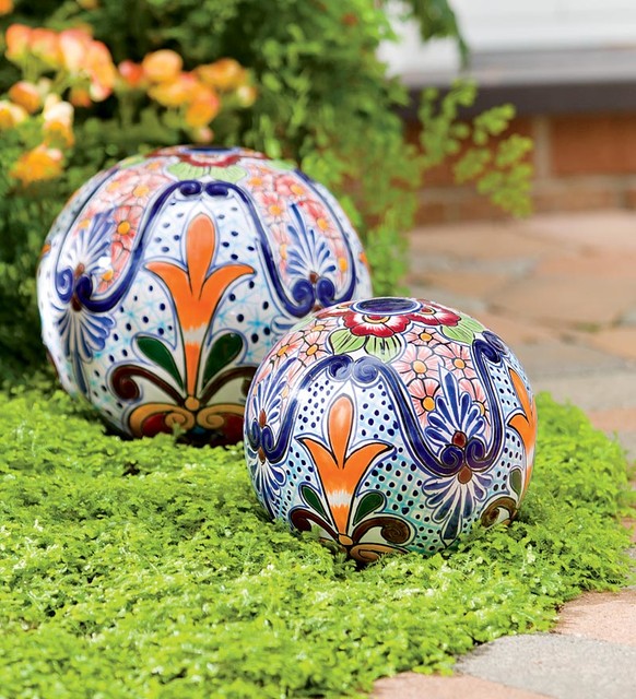 Handmade TalaveraInspired Ceramic Globes Contemporary Garden