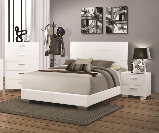 Coaster Felicity High Gloss White Queen Bed With Slat Styled Headboard