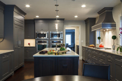 Space Wood Gray Cabinets White Cabinets Gray Kitchen Cabinets Wood Floors Dark Gray Cabinetry Grey Cabinetry Gray Kitchen Lower Cabinets Subway Tile