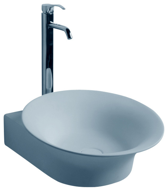 ADM Matte White Wall Hung Stone Resin Sink Contemporary Bathroom