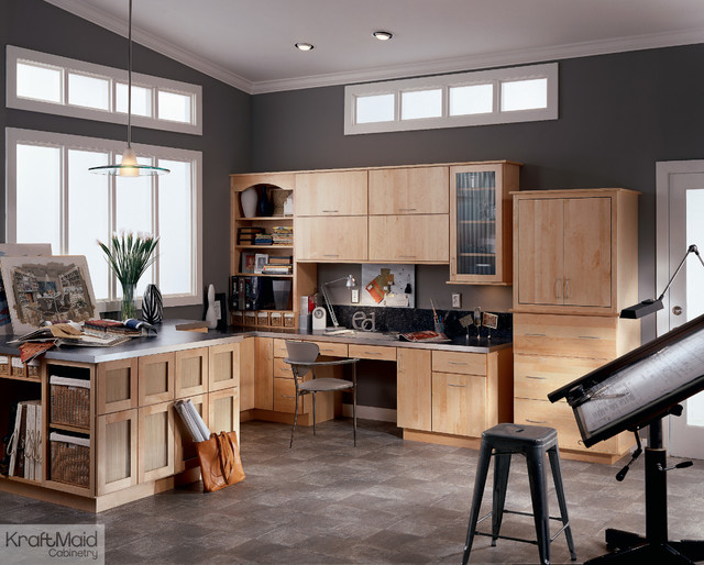 KraftMaid Maple Slab Door in Natural Transitional Home Office by