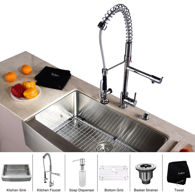 Kraus 33 inch Farmhouse Single Bowl Stainless Steel Kitchen Sink with