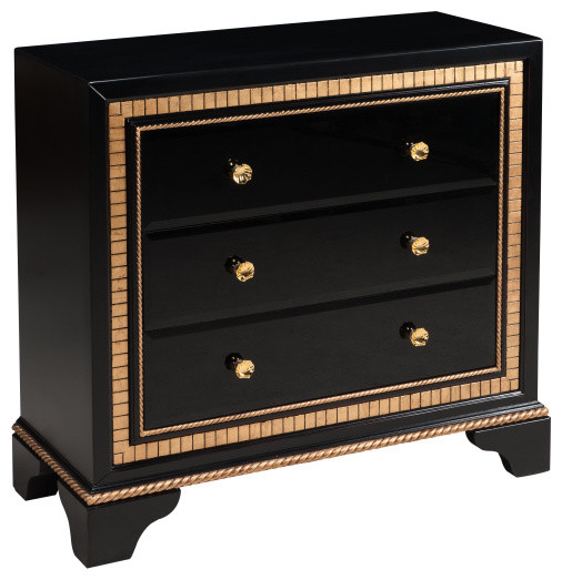 Coast To Coast 3Drawer Chest, Irongate Black and Gold Transitional