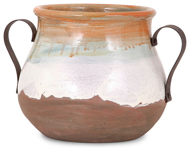 Medium Morrison Vase With Metal Handles Transitional Indoor Pots