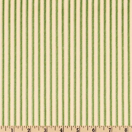 Ticking Stripe Green/Ivory Fabric Traditional Fabric by Amazon