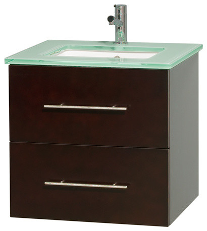 Centra 24" Espresso Vanity, Green Glass Top, Undermount Square Sink ...