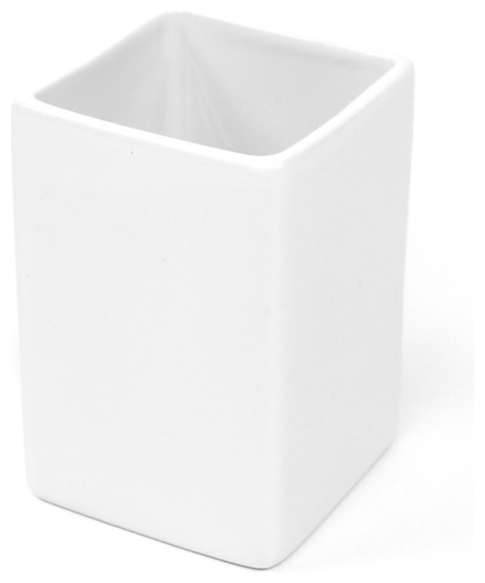 Square White Pottery Toothbrush Holder Contemporary Toothbrush