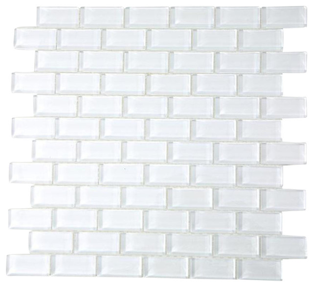 Loft Super White Polished Glass Tiles, Sheet Contemporary Mosaic Tile by TileBar