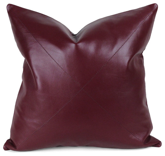 Burgundy Leather Pillow Contemporary Decorative Pillows