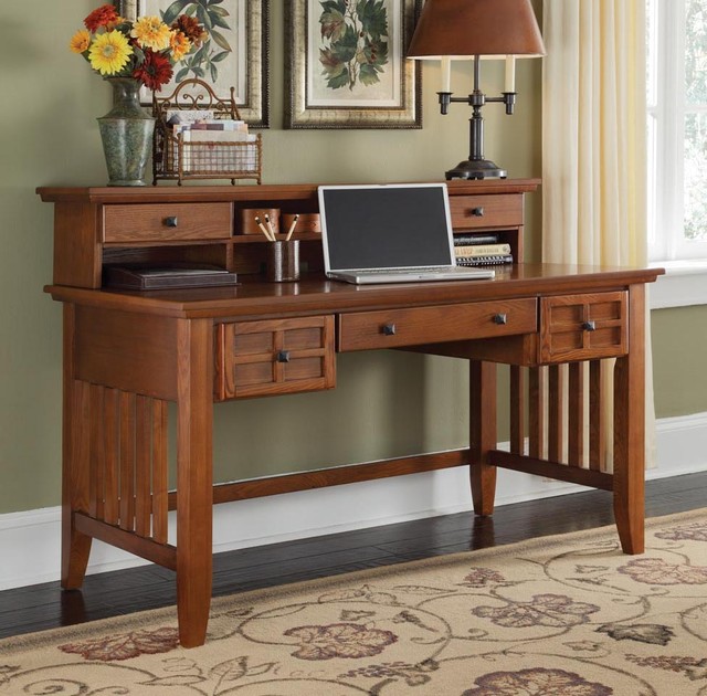 Executive Desk with Hutch (Cottage Oak) Contemporary Desks And