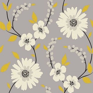 Stansie Grey/Yellow - Wallpaper - by Wallpaperdirect
