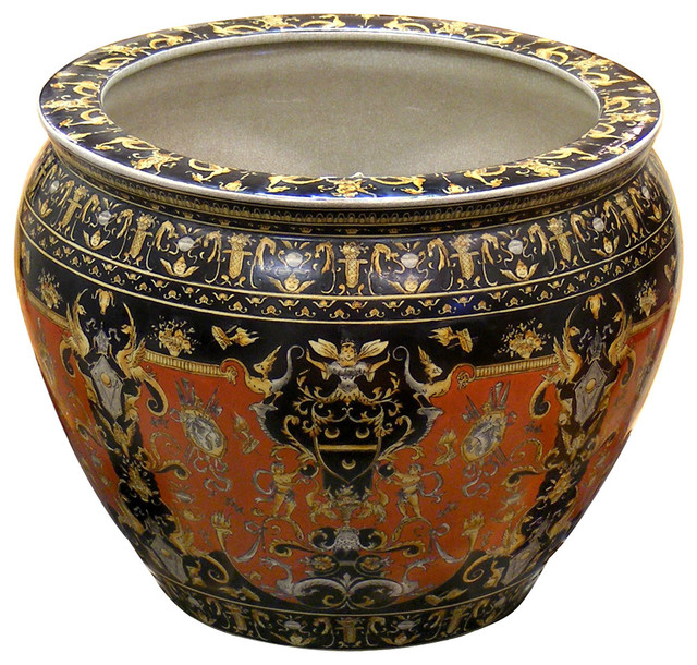 12" HandPainted Porcelain Fishbowl Planter Asian Indoor Pots And