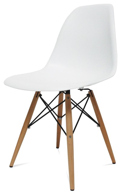 Mid century modern wood leg side chair white retro ...