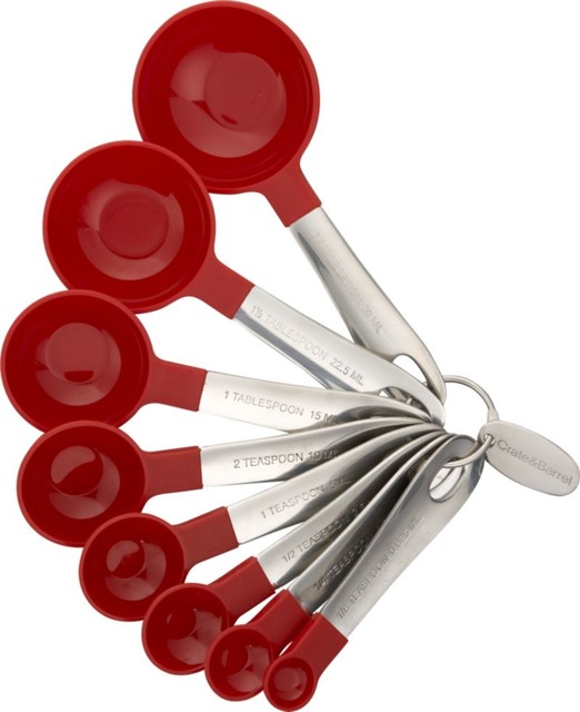Stainless Steel and Red Nylon Measuring Spoons, Set of 8 Contemporary