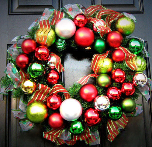 Wreath Made Of Ornaments & Ribbon