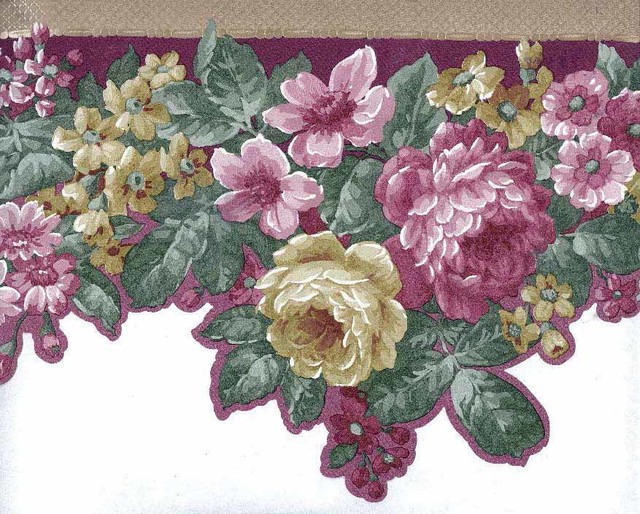 Scalloped Floral Satin Wallpaper Border, Roll - Traditional - Wallpaper