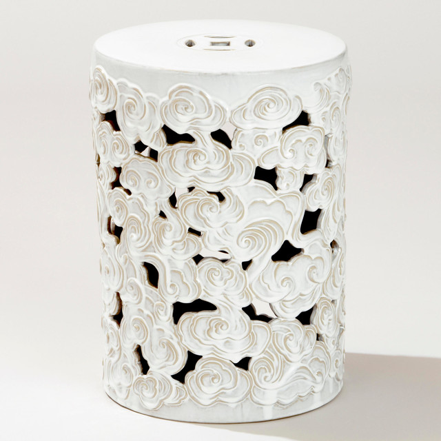 Tibetan Cloud Ceramic Drum Eclectic Side Tables And End Tables by