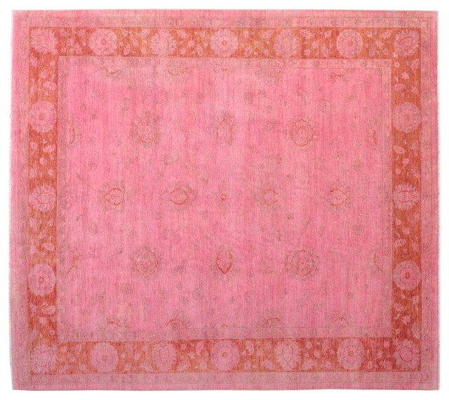 100 Wool Overdyed Pink Peshawar Hand Knotted 8'x10' Oriental Rug