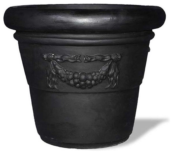 Rolled Rim Garland Planter, Black, 16x16x12, Without