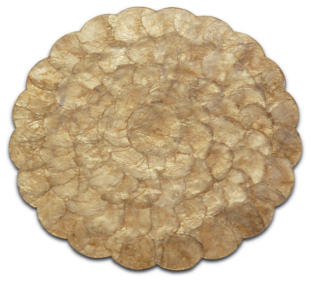 Single Sided Cork Backed Capiz Placemat, 16" Gold Transitional