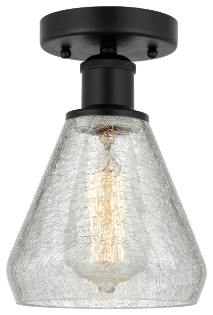 Edison Conesus 6 Semi Flush Mount Matte Black Clear Crackle Shade