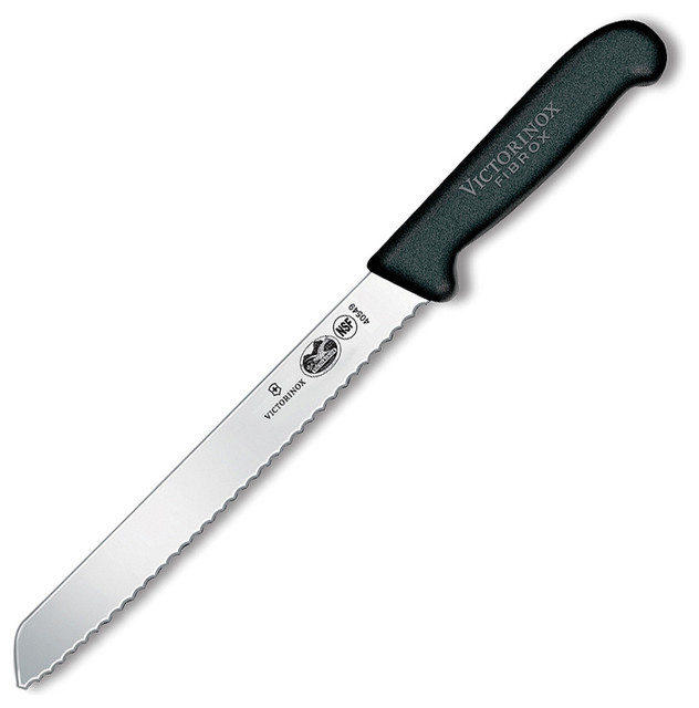 Victorinox 8" Bread Knife, Slant Tip, Serrated Blade, Black Fibrox