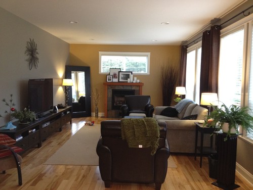 Living Room With Red Brick Fireplace